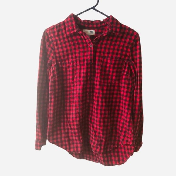 Old Navy Size Small Petite Red Plaid Relaxed Classic - Picture 6 of 7
